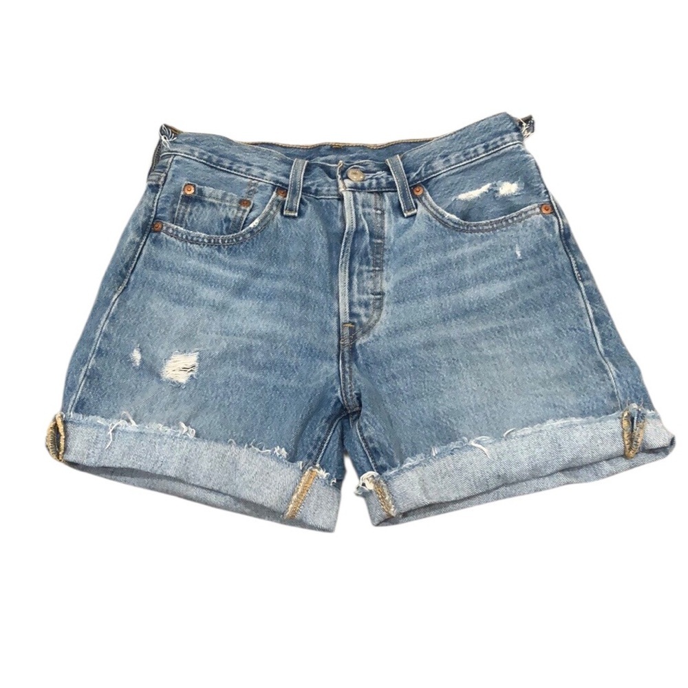 Levi’s 501 High Waist Jean Shorts Size 25 Distressed Blue Denim